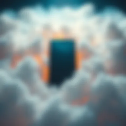 An abstract representation of a smartphone surrounded by dreamlike clouds, symbolizing the absence of phones in dreams.