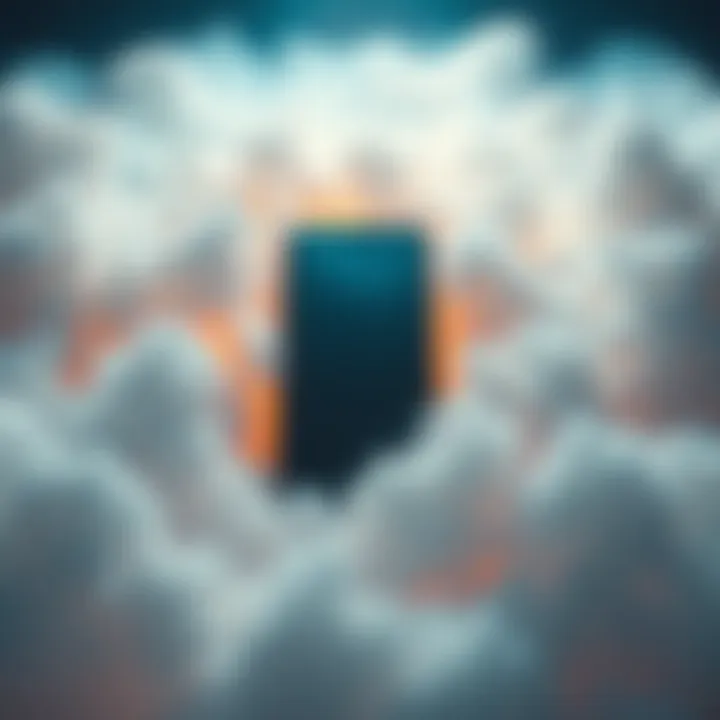 An abstract representation of a smartphone surrounded by dreamlike clouds, symbolizing the absence of phones in dreams.