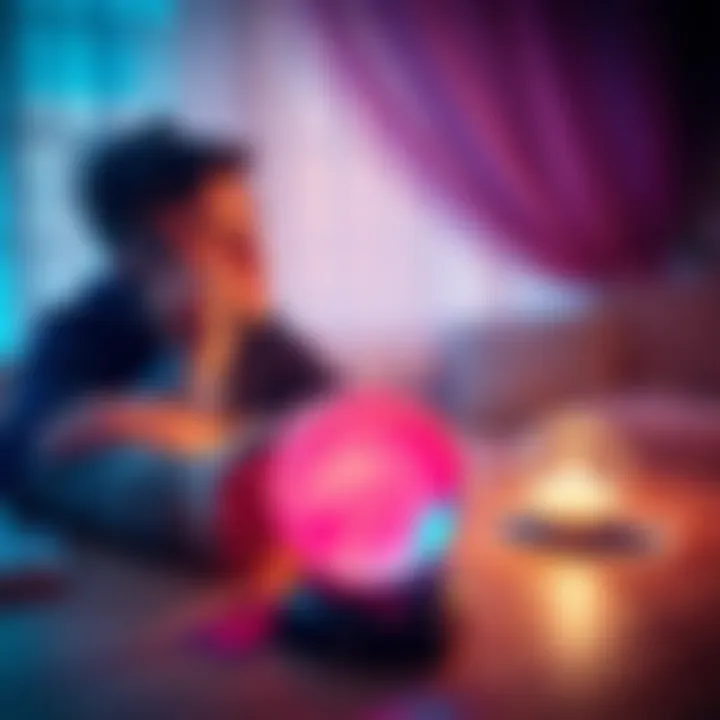 A person on a phone call with a crystal ball and tarot cards on the table, suggesting a spiritual reading.