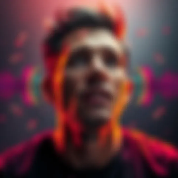 Person experiencing tingles and sharp pains while listening to subliminal audio, with a focused expression and sound waves surrounding them.