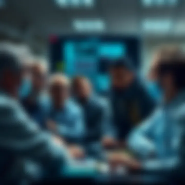 A group of physicists in a meeting discussing new theories, some looking skeptical while others appear eager to engage.