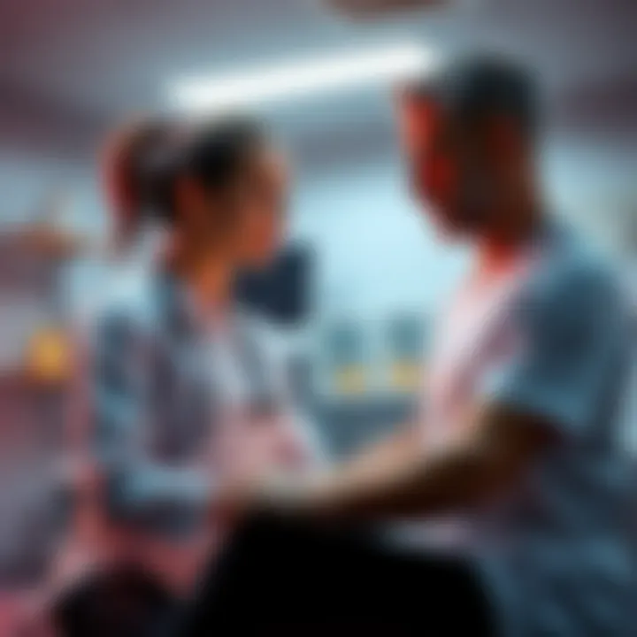 A physiotherapist and a patient discussing treatment, showing a moment of connection