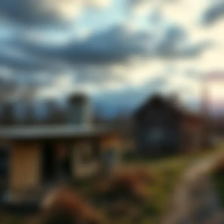 View of the notorious Robert Pickton farm with a focus on the dilapidated buildings and surrounding area, hinting at its dark past.