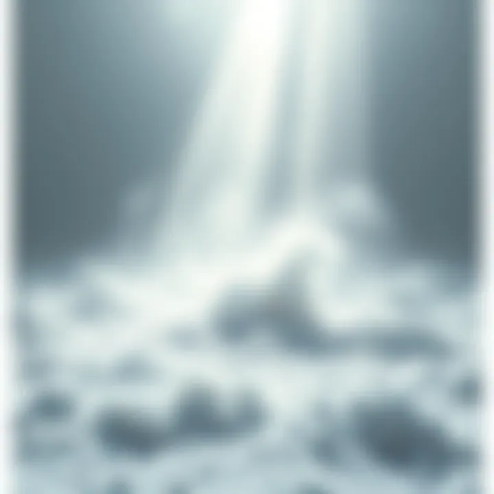 A room with piles of soft, pure white dust scattered across the floor, creating a serene atmosphere. A single ray of sunlight streams in, illuminating the dust particles in the air.