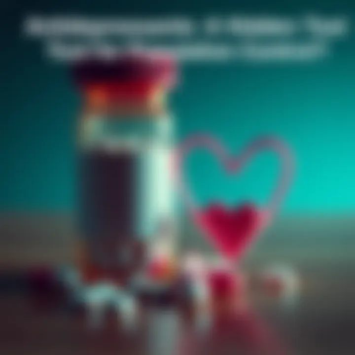 A pill bottle with antidepressants next to a broken heart symbol, representing the impact of medication on emotions and relationships.