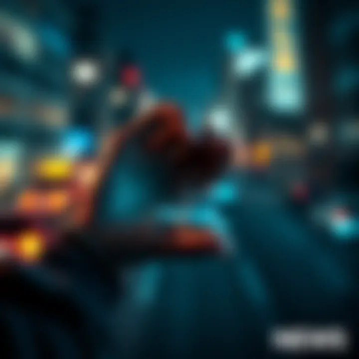 A person holding prescription pills with a backdrop of blurred city lights, symbolizing addiction and recovery.