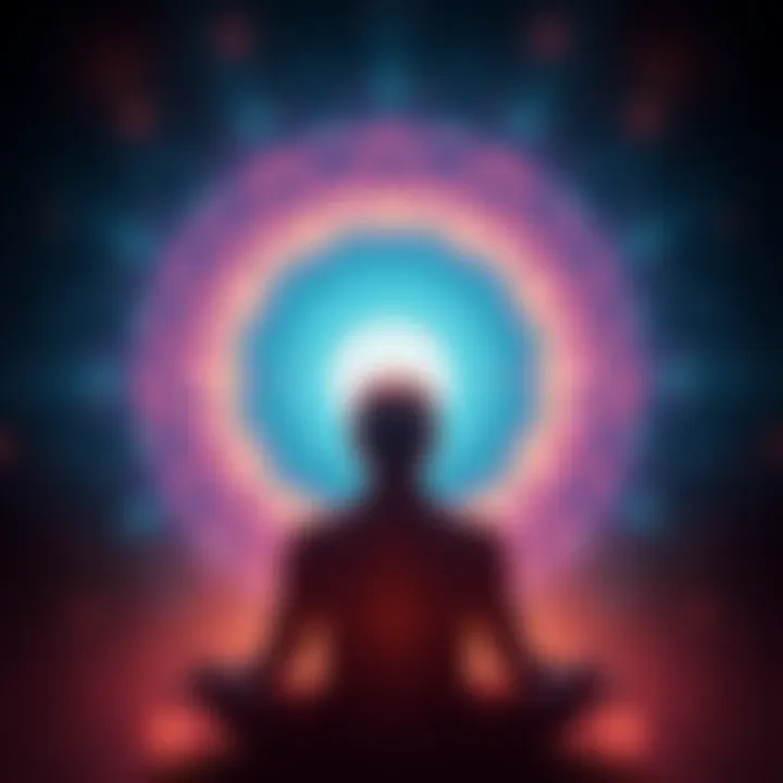 Pineal Gland and Aura Visualization A person meditating with a glowing light around their head, illustrating the concept of aura perception linked to the pineal gland.