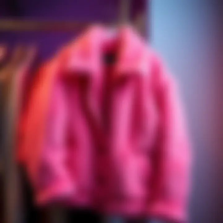 A vibrant pink fluffy jacket hanging on a clothes rack, symbolizing its disappearance