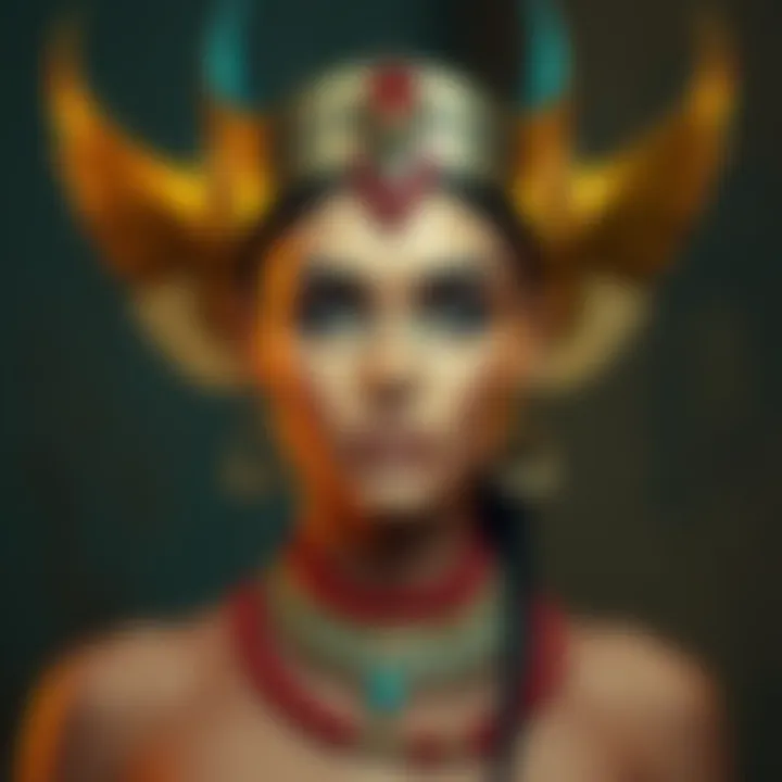 A playful artistic representation of the Egyptian goddess Hathor in pin-up style, showcasing her charm and beauty with a modern twist.