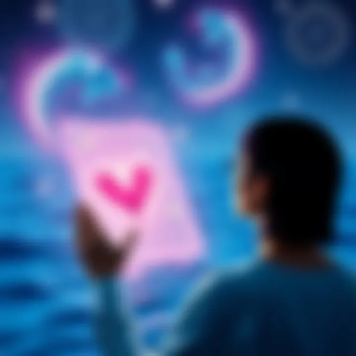 Pisces Love Predictions A person looking at astrological charts and love symbols, surrounded by stars and water, reflecting on relationships in 2026.
