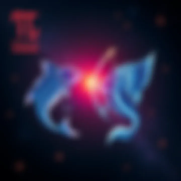 Illustration of Pisces and Sagittarius symbols with stars in the background representing their cosmic connection