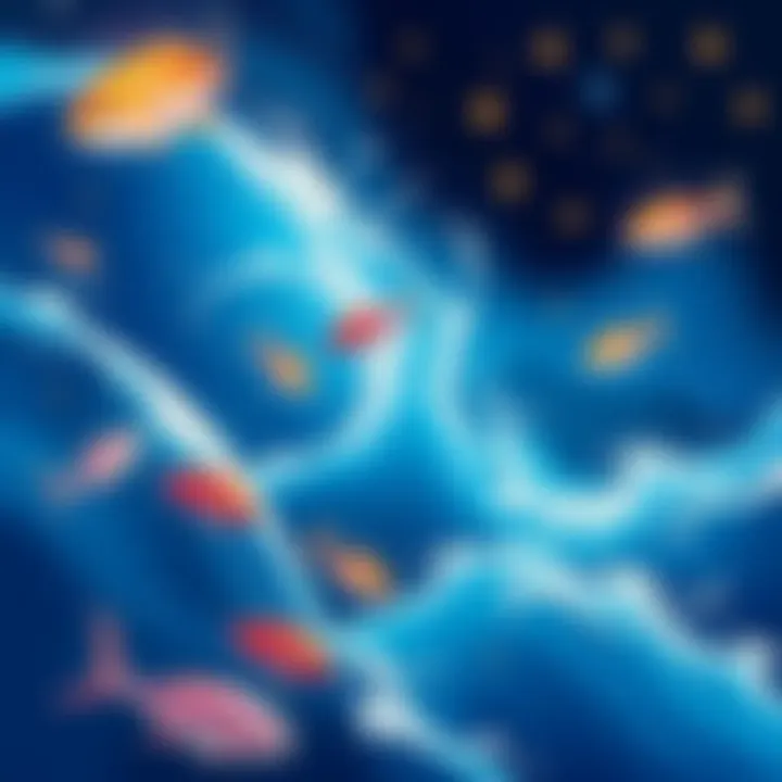 A serene ocean scene with flowing water, colorful fish swimming, and stars twinkling above to represent the creativity and emotions of Pisces season in 2026.