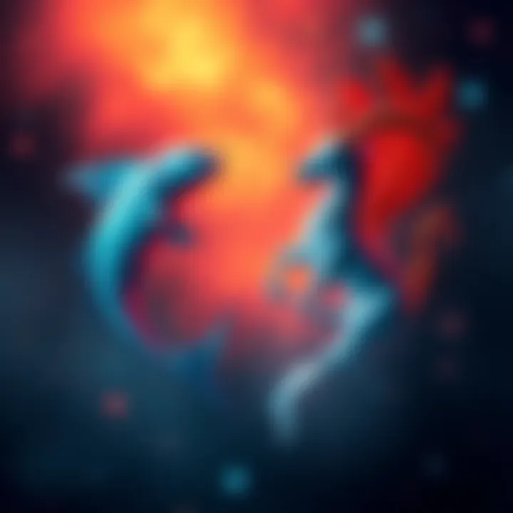 A visual representation of the Pisces and Aries astrological signs with symbols and traits