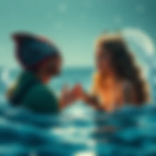 A person with Pisces traits confidently engaging in a discussion, expressing emotions and opinions openly, surrounded by water elements to symbolize the sign's connection to the ocean.