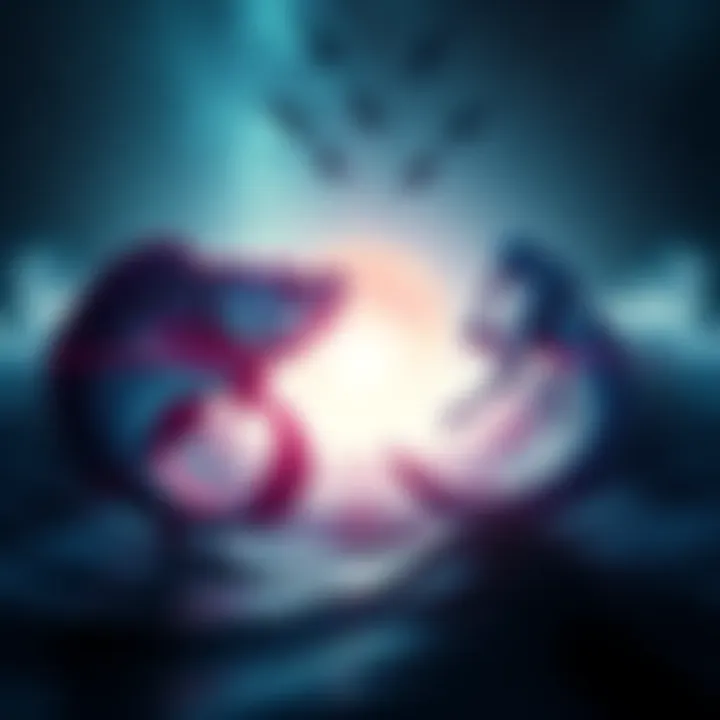 A Pisces and Gemini sign symbol, representing a clash of personalities, with waves and stars in the background.