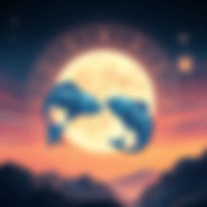 Astrological symbols with a full moon, representing the horoscope for Pisces in May 2026, focusing on communication and family.
