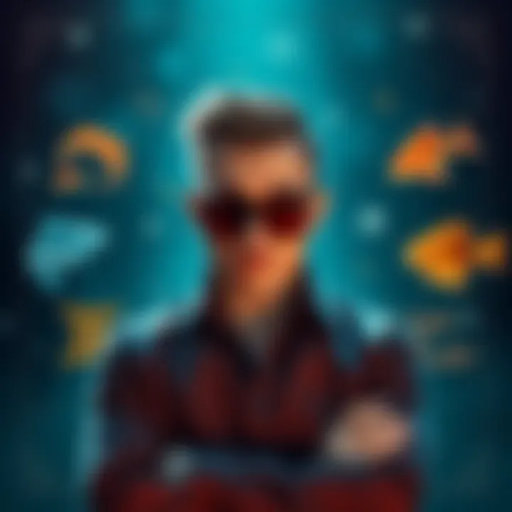A Pisces man in a thoughtful pose surrounded by symbols of different zodiac signs, representing astrological connections.
