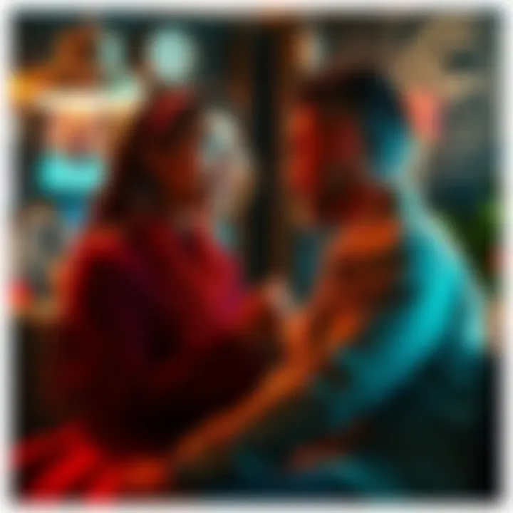 Two individuals with Pisces Mercury traits engage in a deep conversation, sharing thoughts and emotions in a creative setting.