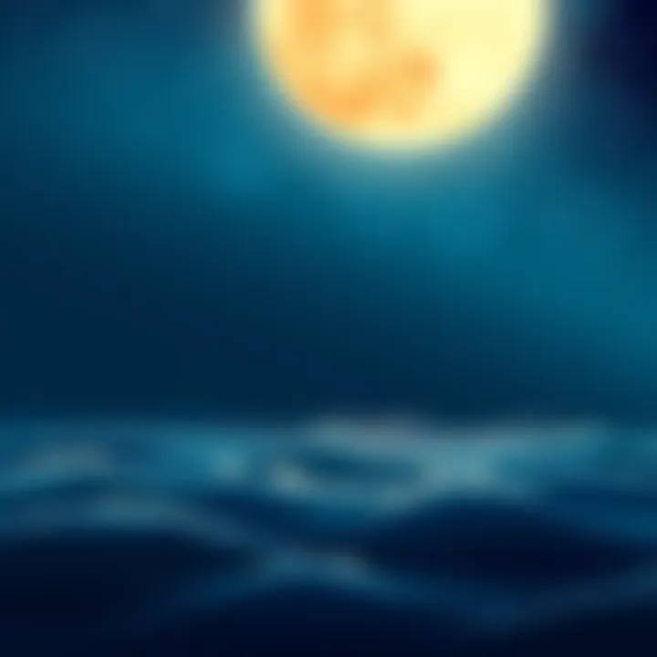 A serene night sky filled with stars and a glowing full moon, symbolizing the emotional depth of Pisces moon signs, with soft ocean waves in the foreground