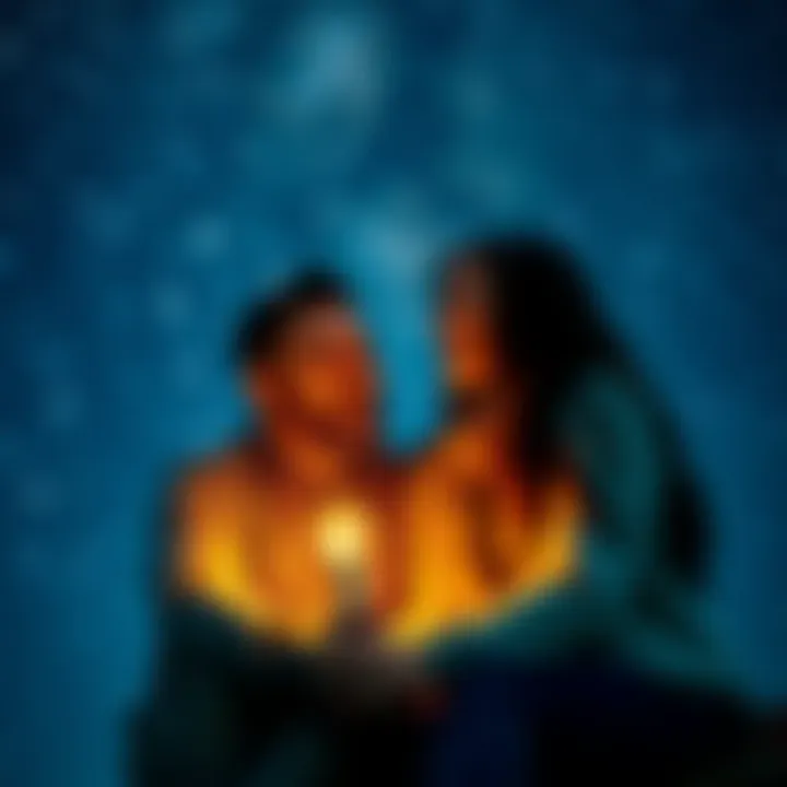 Pisces Man and Sagittarius Woman A Pisces man and Sagittarius woman enjoying a heartfelt conversation under a starry night sky, symbolizing their emotional connection.