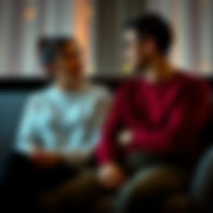 A Pisces and Scorpio couple sitting together, talking and connecting emotionally, showing their sensitivity and understanding towards each other.