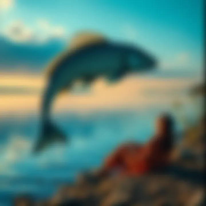 A serene scene of a person relaxing by the water, reflecting and enjoying solitude, surrounded by nature