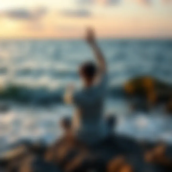 A person practicing yoga by the ocean, embodying the spiritual journey of Pisces, surrounded by nature and calmness.