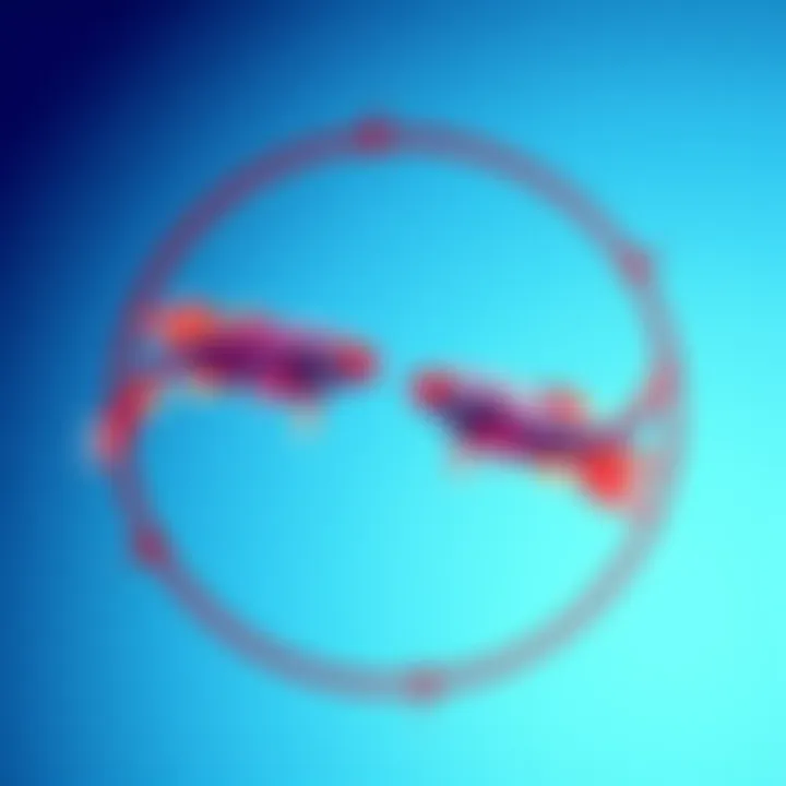 A stylized representation of the Pisces zodiac symbol with fish swimming in opposite directions against a soft blue background.