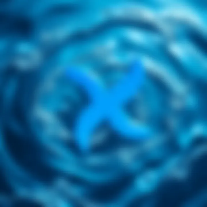 A blue Pisces symbol surrounded by flowing water, representing the sign's emotional depth and creativity.