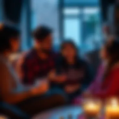 Pisces and Taurus Family Interaction A Pisces person talks with their Taurus family members, showing a mix of emotions and dynamics within the family setting, capturing the challenge of differing personalities.
