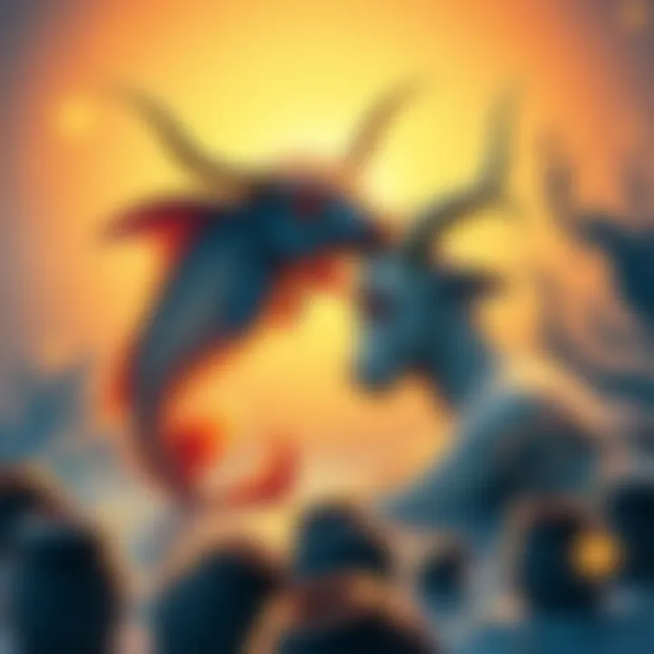 Illustration of Pisces and Taurus zodiac signs in a harmonious scene, representing their compatibility in astrology.