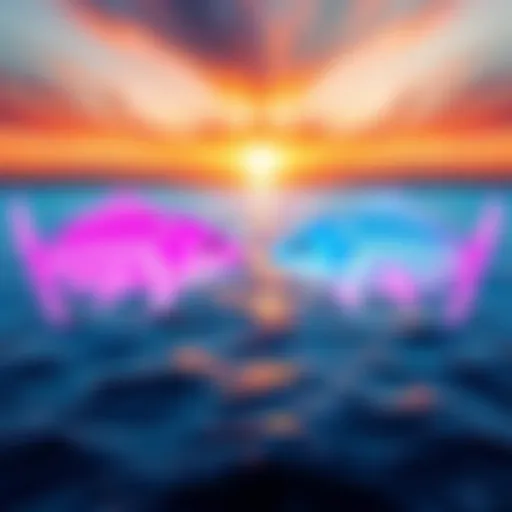 A visual comparing the traits of February and March Pisces, featuring symbols associated with astrology and a calming ocean background.