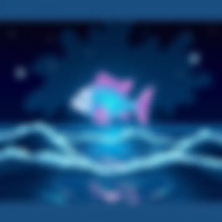A serene ocean scene with a glowing fish symbolizing Pisces traits, surrounded by calming waves and stars
