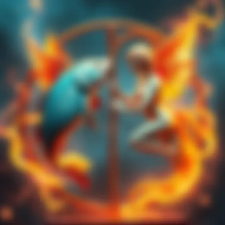 A visual representation of Pisces and Virgo symbols, showing their zodiac signs in a harmonious setting, symbolizing their relationship dynamics.