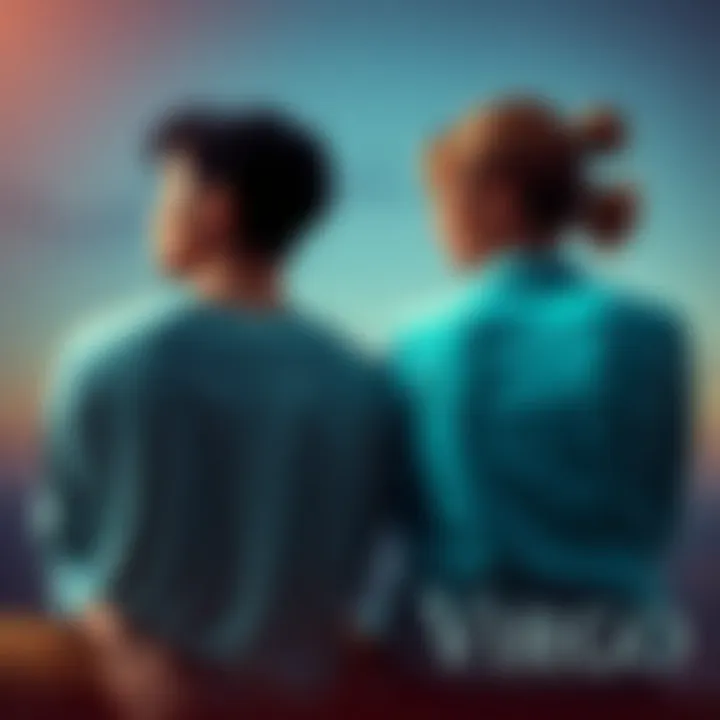 A Pisces male and Virgo female sitting apart, looking thoughtful and contemplative, symbolizing their relationship challenges after a breakup.