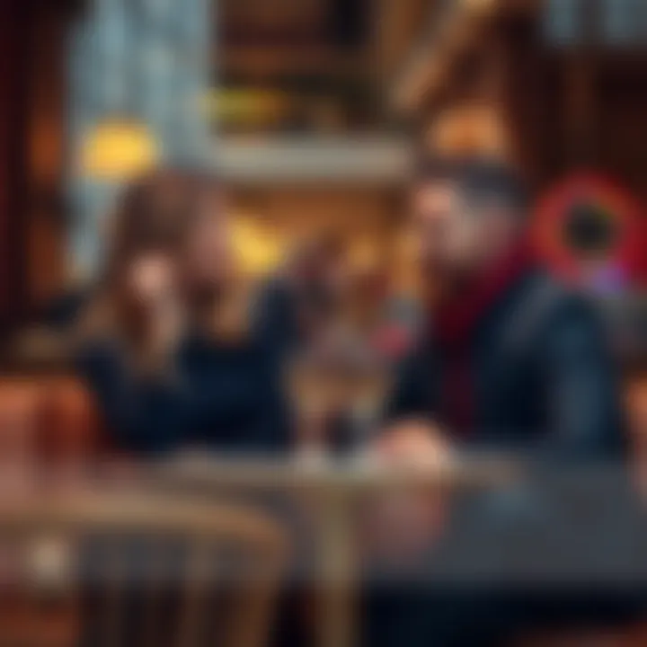 A Pisces woman and Leo man sit together at a cozy cafe, engaging in a lively conversation, showcasing their different yet compatible personalities.