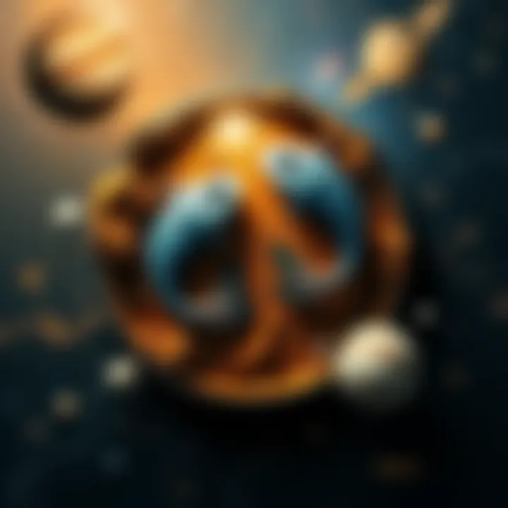 Illustration of the Pisces zodiac symbol surrounded by images of Neptune and Jupiter, depicting their influence on people born under this sign.