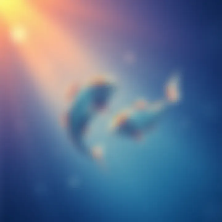 A serene illustration of the Pisces zodiac sign with two fish swimming in a calm sea, representing the optimistic nature of Pisces people.