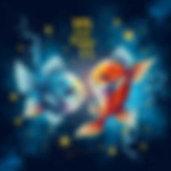 Pisces Zodiac Sign Illustration An artistic depiction of the Pisces zodiac sign featuring two fish swimming in opposite directions, surrounded by stars and water elements, symbolizing strengths and vulnerabilities.