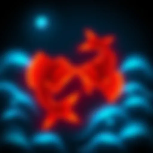 A graphic representation of the Pisces zodiac sign featuring two fish swimming in opposite directions, surrounded by blue waves to symbolize emotion and fluidity.