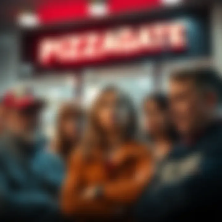 A group of people discussing Pizzagate allegations with concerned expressions, highlighting the need for investigation.