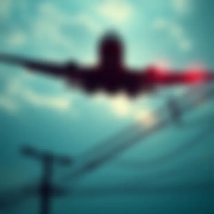 A graphic showing a plane in the sky and electrical wires, representing accident risks