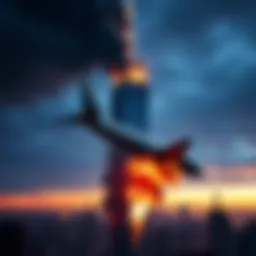 A plane crashes into the South Tower during the September 11 attacks, capturing a moment of tragedy in New York City.