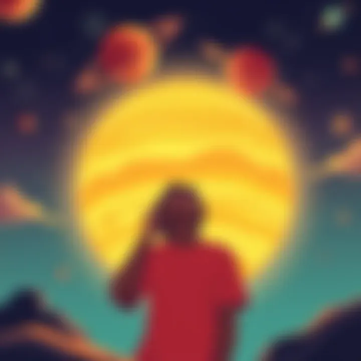 Illustration of the Sun, Jupiter, and Mercury with a person feeling rejuvenated beneath them.