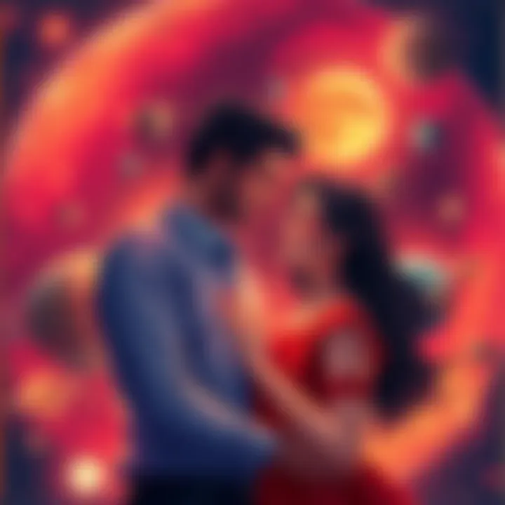 Illustration of planets surrounding a couple, symbolizing their influence on traits and dynamics of relationships