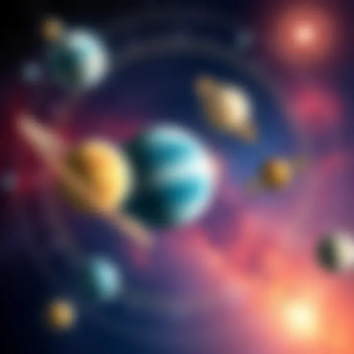 Planets in Transit and Natal Chart Illustration showing the relationship between transit planets and natal planets in astrology with house themes