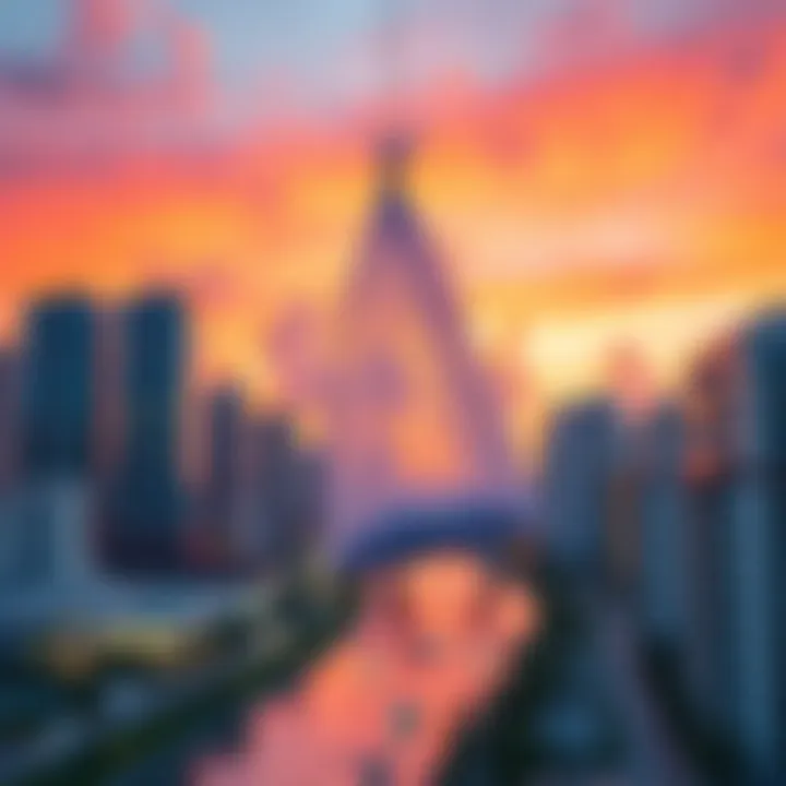 A plastic bag floating in mid-air against a vibrant Miami skyline