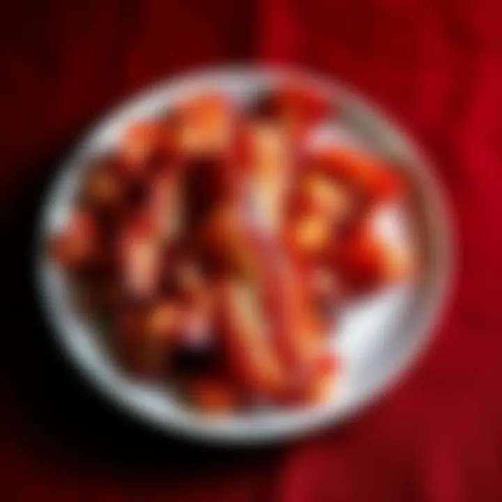 A plate filled with crispy bacon strips, some pieces slightly curled, illustrating the appeal of unlimited bacon
