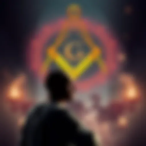 A person pondering the relationship between Platonism and Freemasonry, with symbols of both philosophies in the background.
