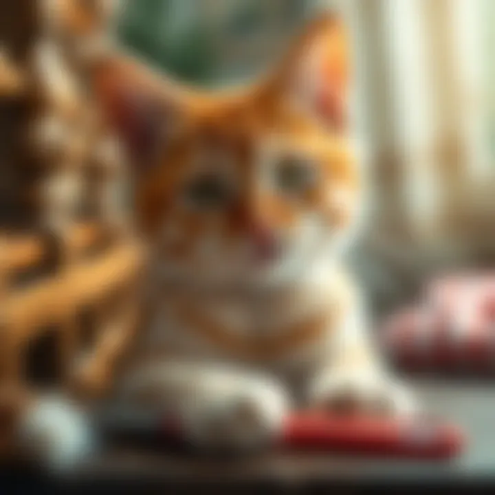 A mischievous cat sitting next to a nail file, with an expression of curiosity and playfulness